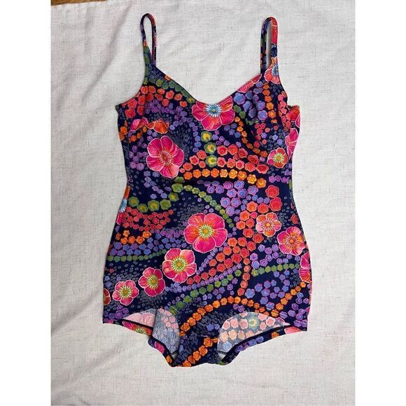 Vintage 1970s Flower Power Swimsuit Bathing Suit - Picture 1 of 5